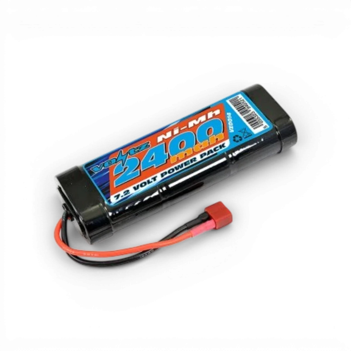 Batterie NIMH 2400mAh de marque Voltz pour appareils électroniques, avec connecteurs visibles sur l'image.
