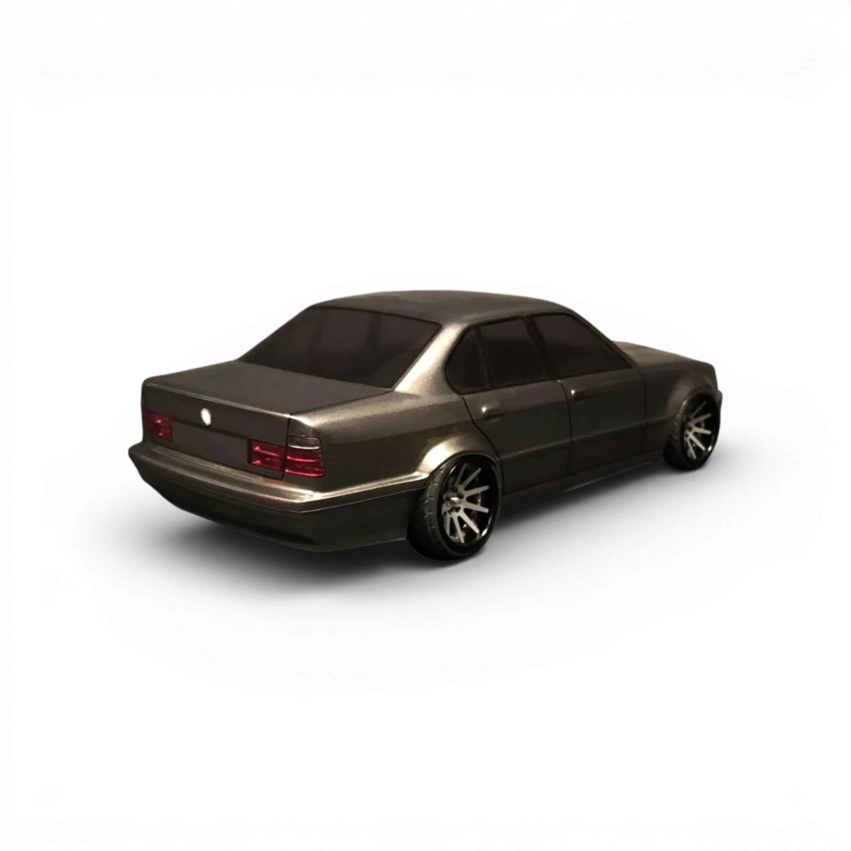 Carrosserie de voiture BMW E34 Sedan en plastique pour modèle réduit Aplastics RC, vue de face.