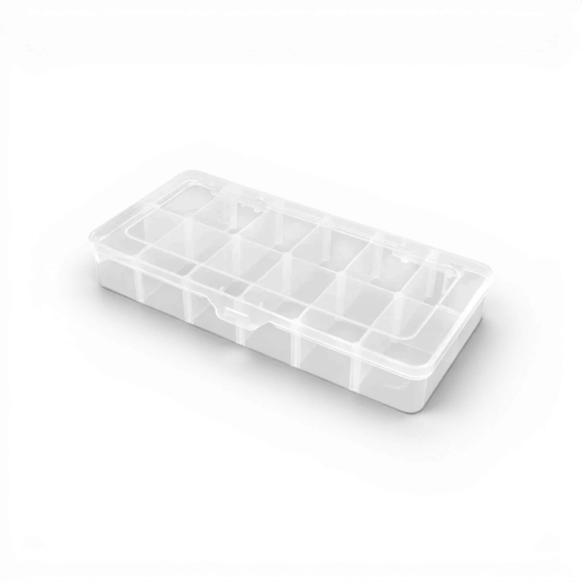 Boîte à 12 compartiments variables Robitronic, dimensions 260x125x43, pour accessoires ou rangement.