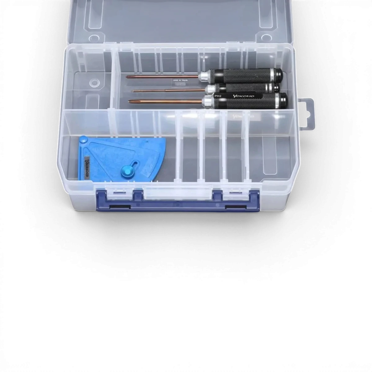 Boîte de rangement 330x221x50 mm de la marque Team Yokomo, accessoire pratique pour organiser des petits objets.
