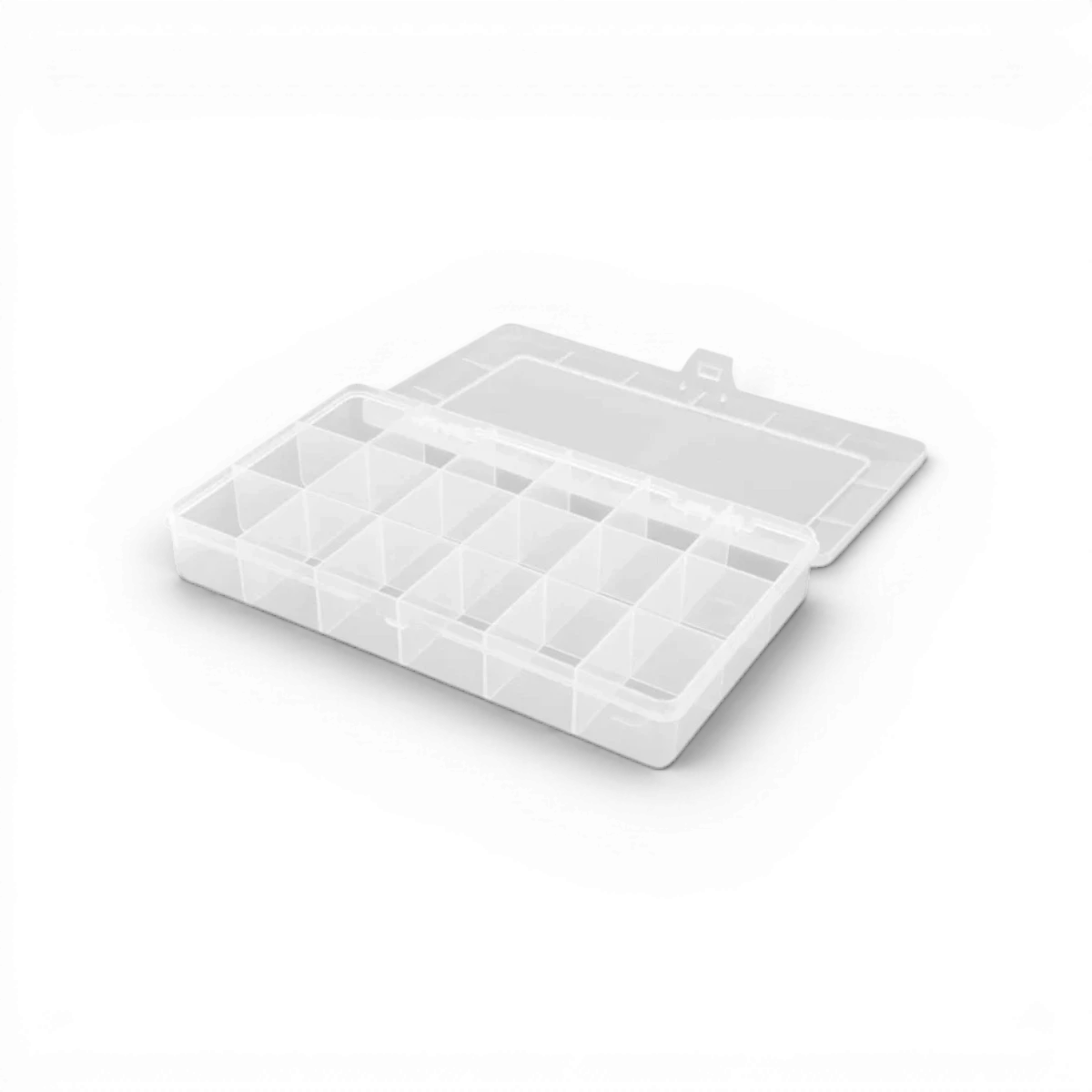 Boîte d'accessoires Robitronic avec 8 compartiments, dimensions 208x119x33 mm pour rangement organisé.