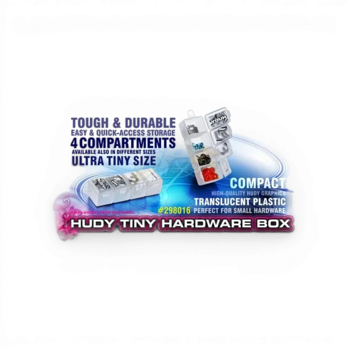 Boîte de rangement Hudy avec 4 compartiments petite pour accessoires, en plastique blanc, vue de dessus.