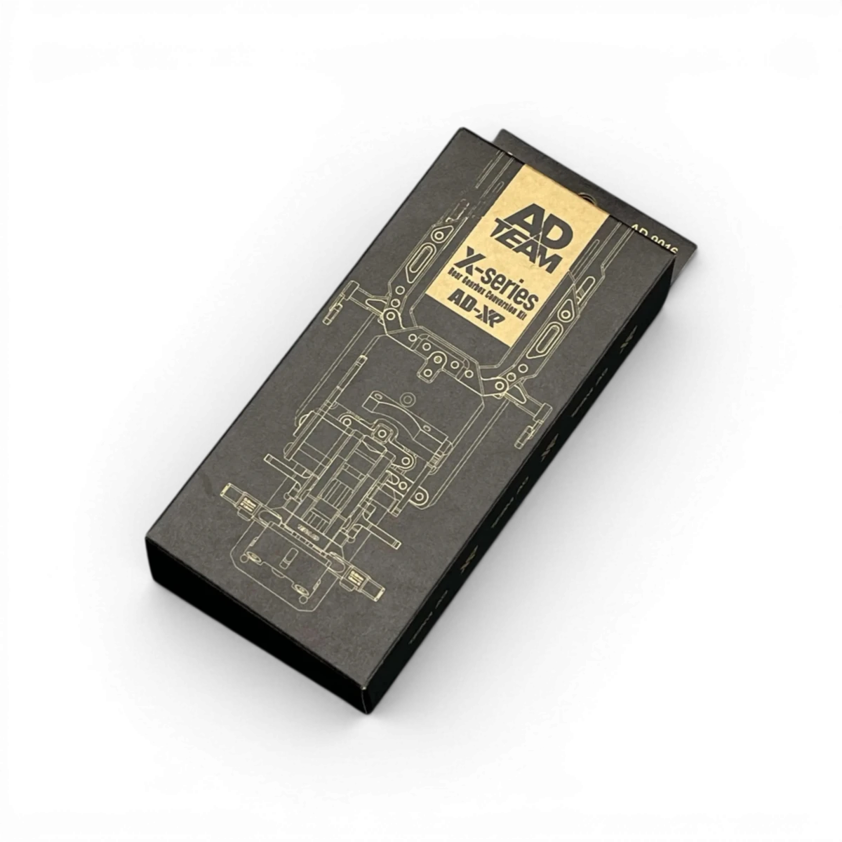 Boîte de transmission en aluminium pour RDX, marque TEAM AD, montrée en gros plan avec détails du produit.