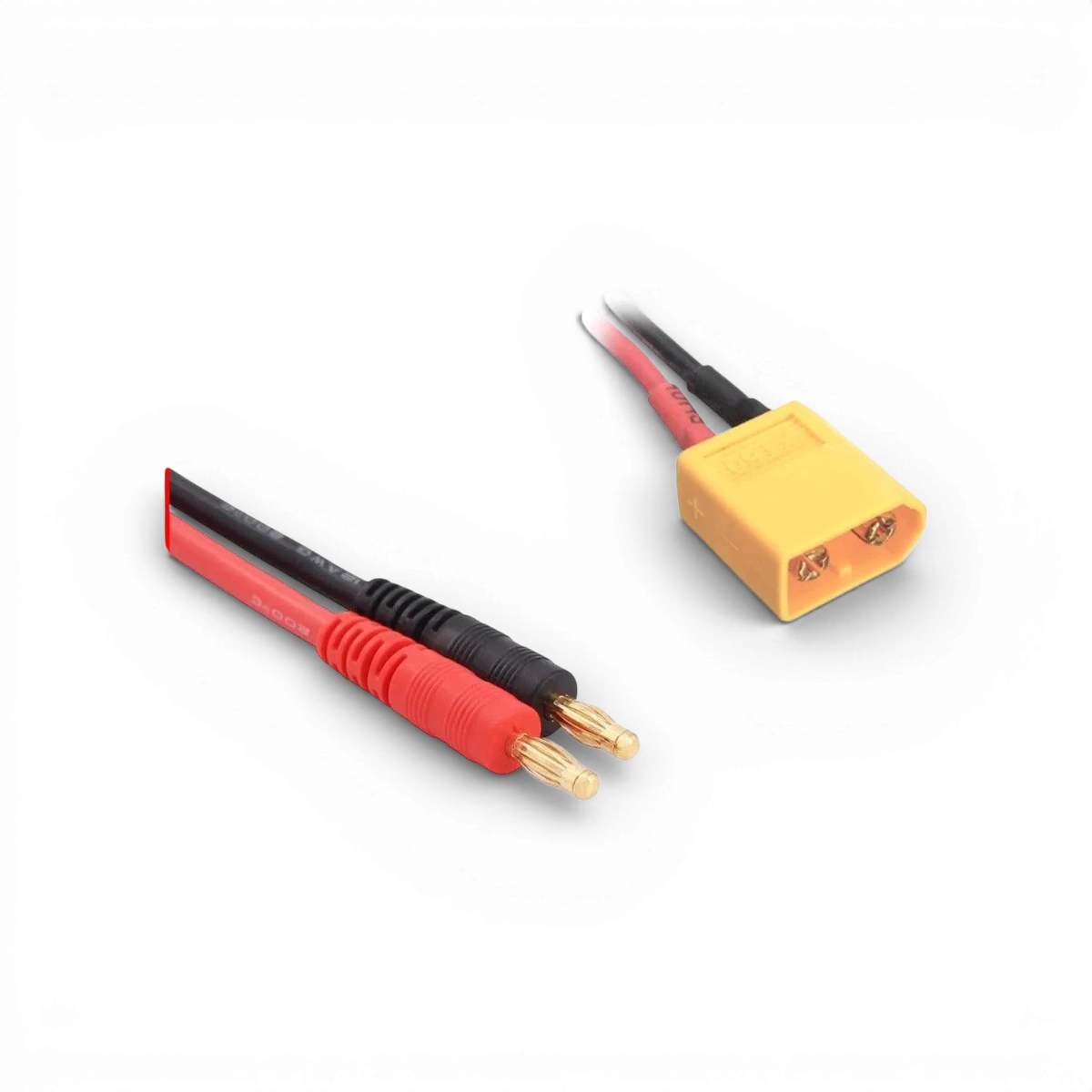 Câble de charge XT60 vers bananes 4mm de 30cm, câble électronique de la marque Absima, connecté avec fiches bananes et connecteur XT60.