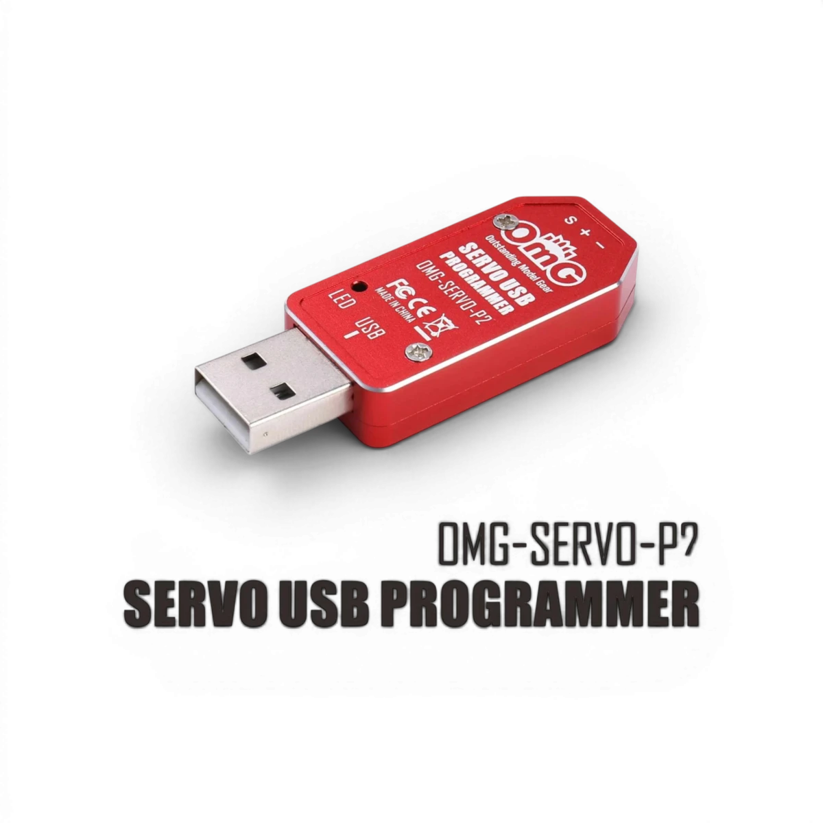 Carte de programmation servo V2 en aluminium de la marque OMG, avec connecteurs et composants électroniques visibles.
