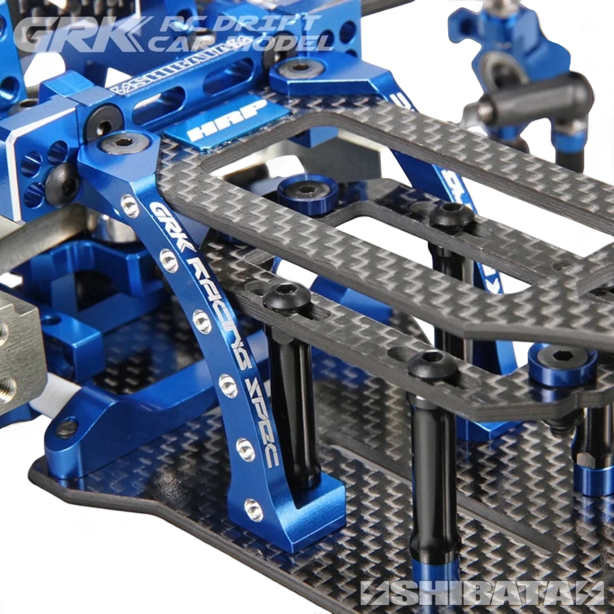 Châssis SHIBATA GRK5-R HRP / SDC Championship Edition limité, pièces détachées pour voiture RC, vue de face avec détails.