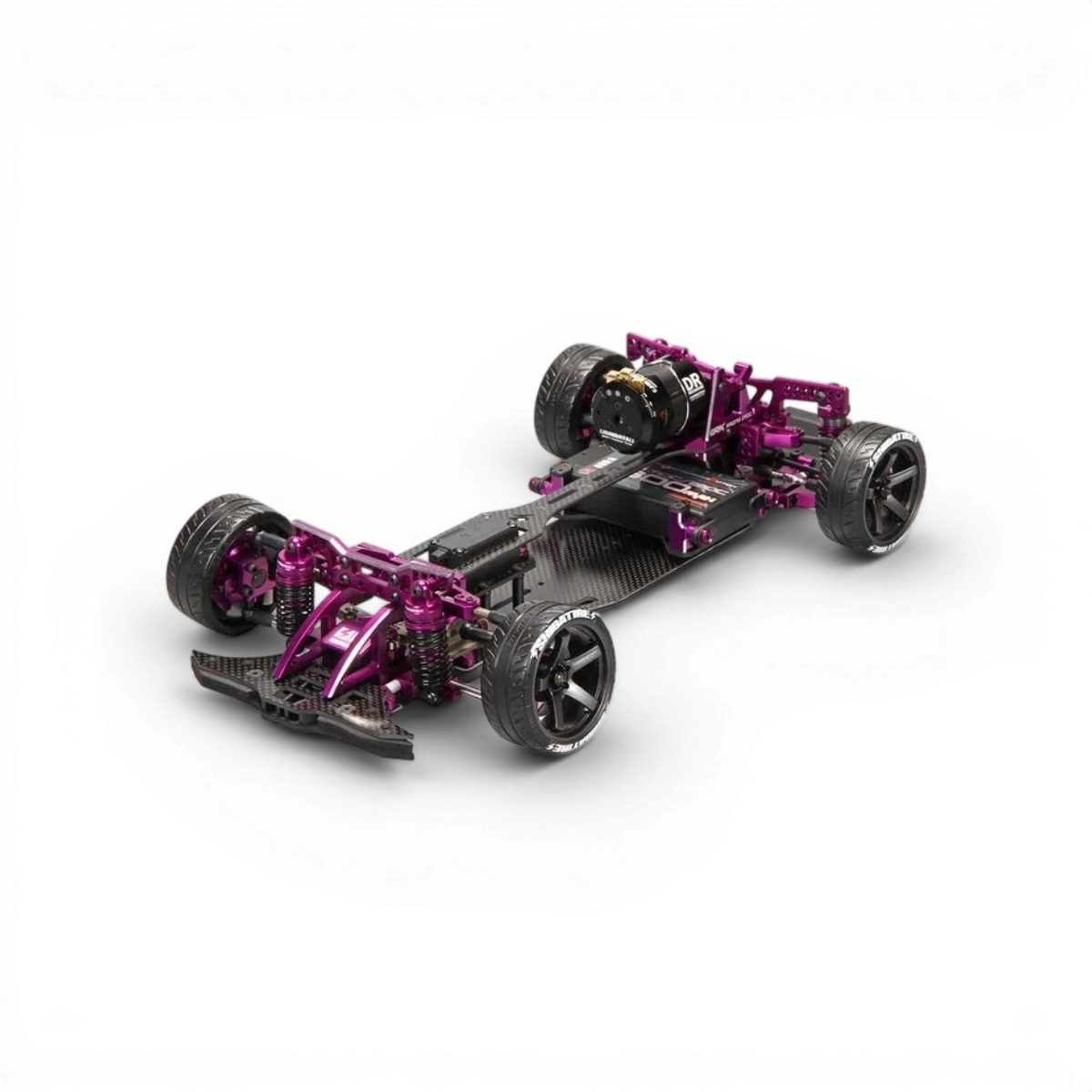 Châssis kit RC Drift GRK5R de la marque SHIBATA, en plastique noir, pour voiture radiocommandée, vue de face.