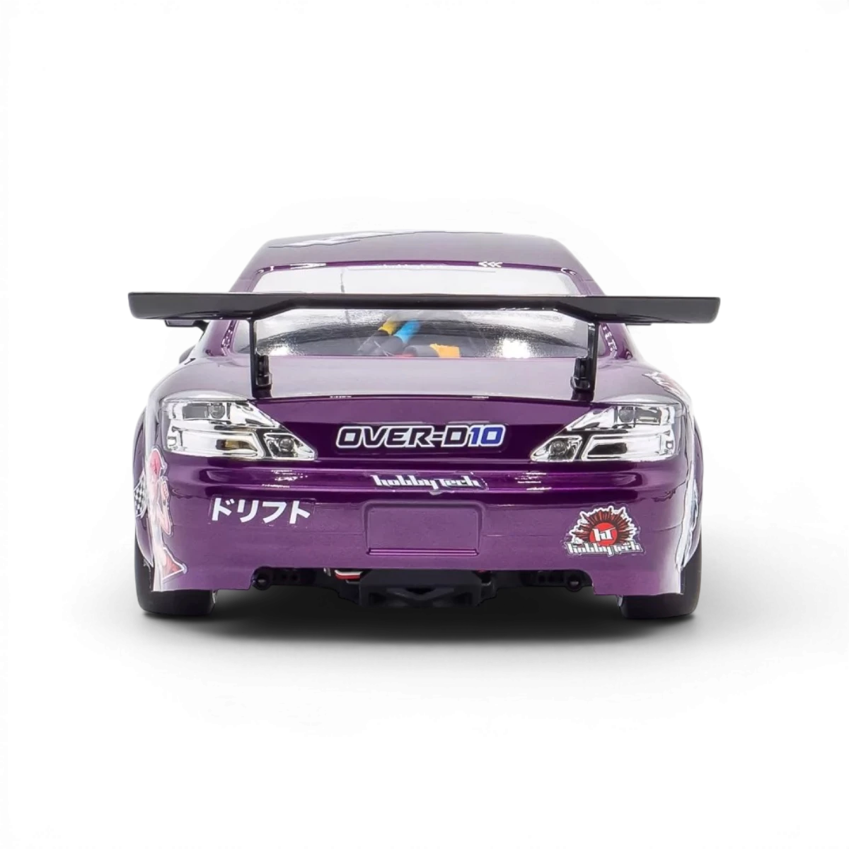 Châssis RC drift HOBBYTECH OVER-D10 RTR Brushless RWD, vue rapprochée du châssis pour voitures radiocommandées.