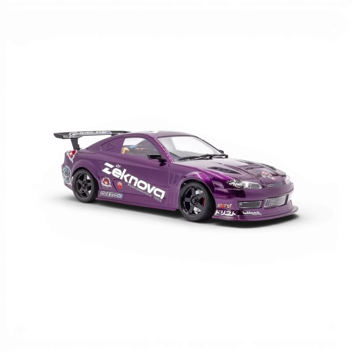 Châssis RC drift OVER-D10 RTR Brushless RWD HOBBYTECH avec composants visibles et design compact pour course RC.