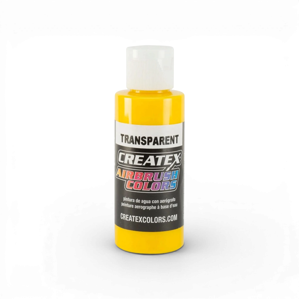 Peinture transparente jaune brillant Createx Colors, texture lisse et brillante, idéale pour les projets artistiques et décoratifs.
