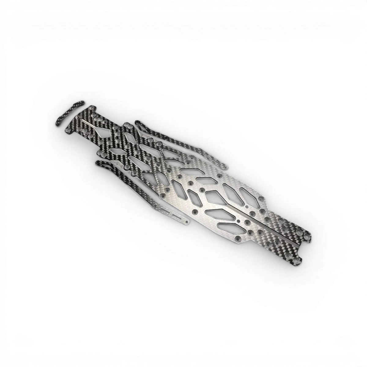 Conversion carbone V1.0 RDX TEAM AD, pièce en fibre de carbone pour vélo, vue de face avec détails du matériau et de la construction.