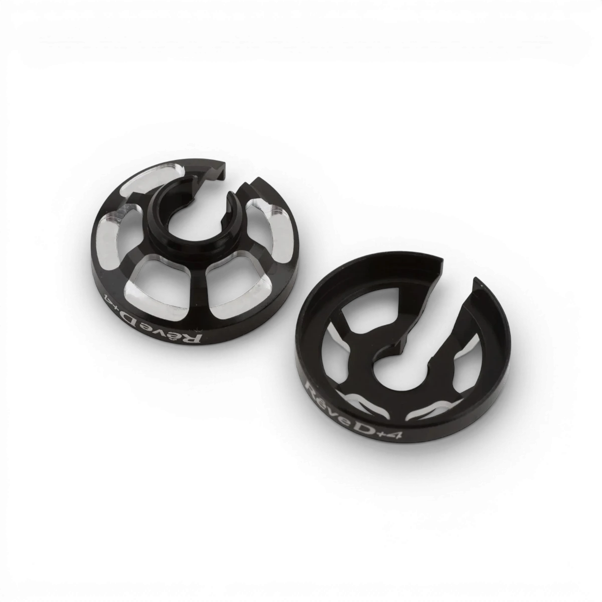 Coupelles amortisseurs de 4mm pour pièces détachées, marque Team Reve D, visibles dans cette image.