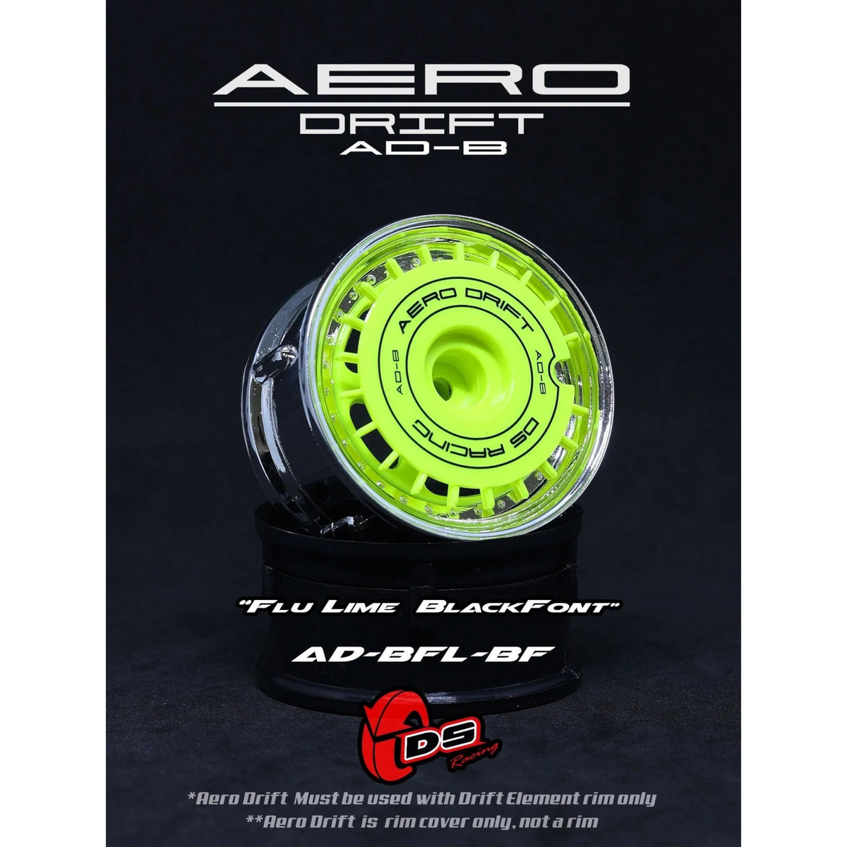 Couvercle Aero Drift pour Drift Element DS Racing, roue plate en plastique noir avec ventilation pour voitures RC.