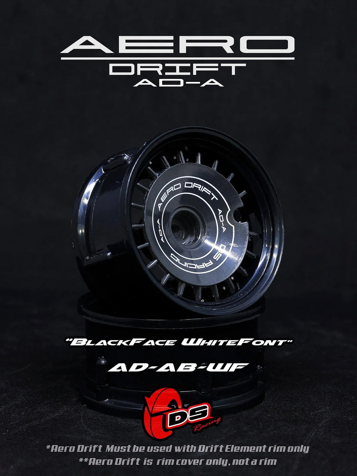 Couvercle Aero Drift pour Drift Element Slope de DS Racing, roues de course avec design aérodynamique.