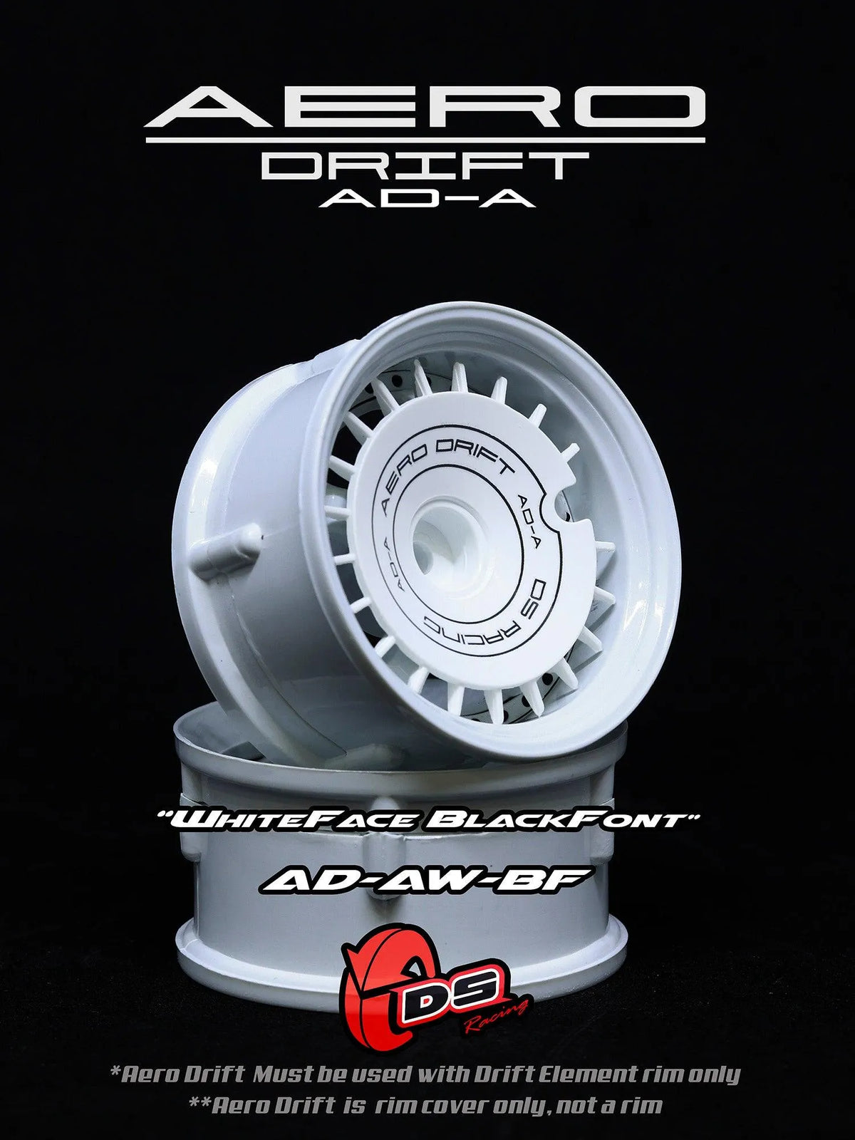 Couvercle Aero Drift pour Drift Element Slope de DS Racing, roues de course avec design aérodynamique.