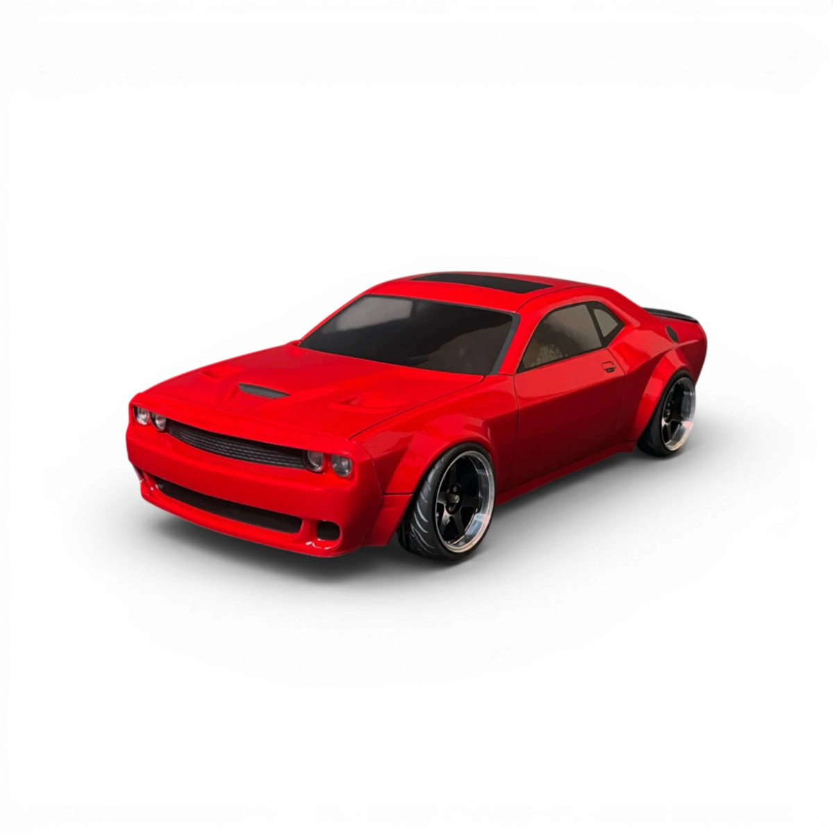 Carrosserie Dodge Challenger 2017 pour modèle RC de la marque Aplastics RC, en plastique noir avec détails réalistes.