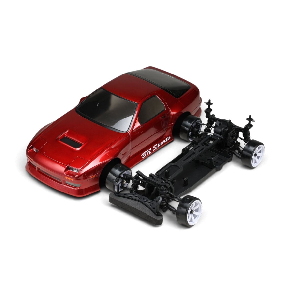 Kit RC drift RD2.0 avec Mazda RX-7 FC3S BN Sports et roues, de la marque Team Yokomo, visible avec détails du véhicule et composants