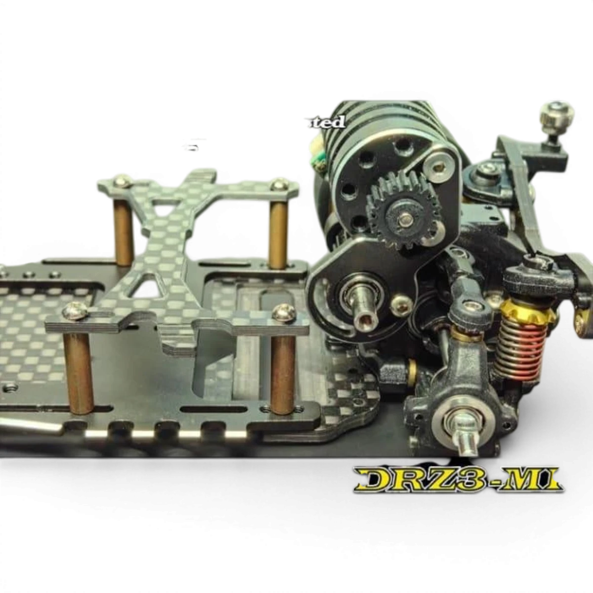 Châssis de drift RC RWD DRZV3 de la marque Atomic RC Mini, vue détaillée du kit de châssis pour voiture électrique.