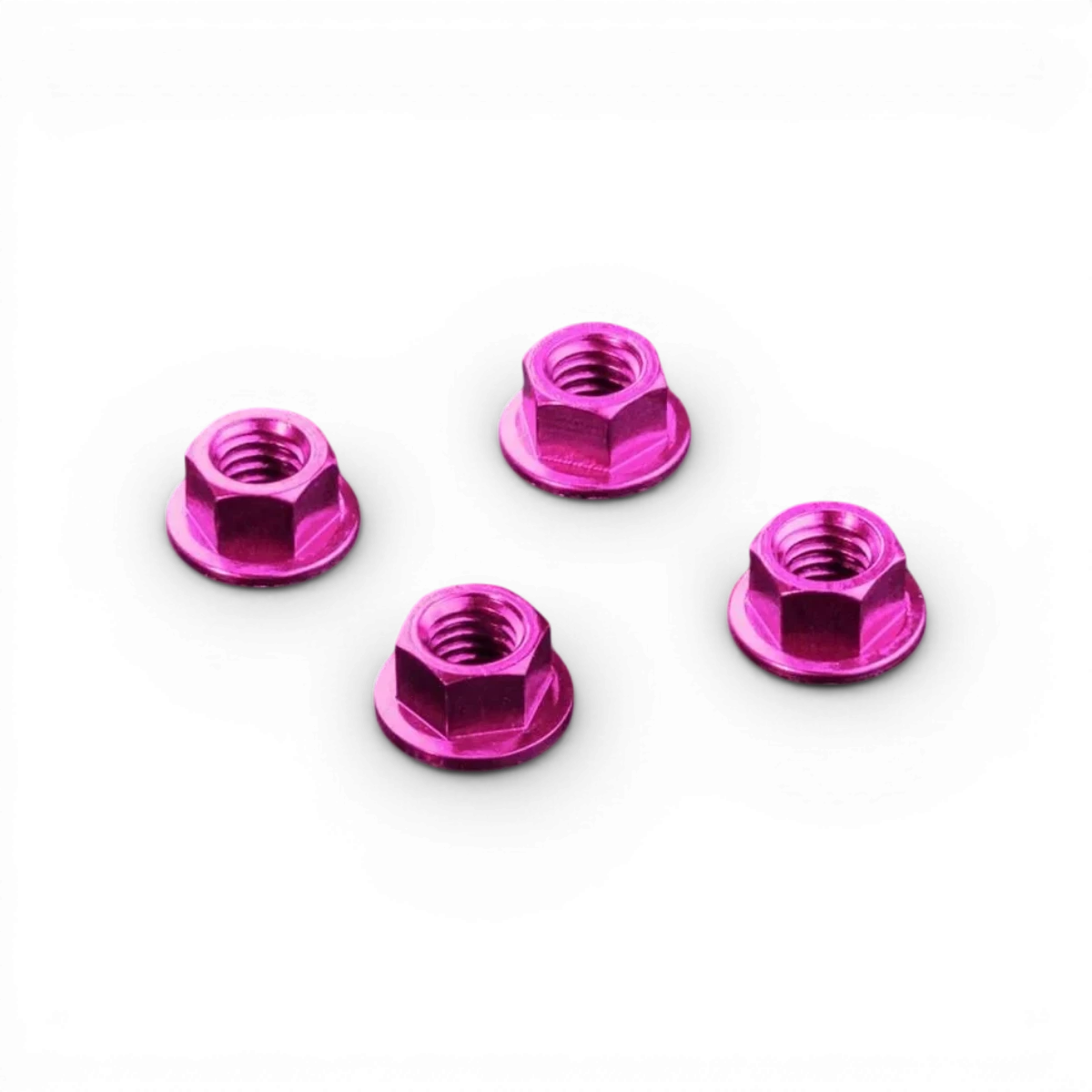 Écrou de roues en aluminium rose de la marque Max Speed Technology, monté sur une roue, finition élégante et robuste.