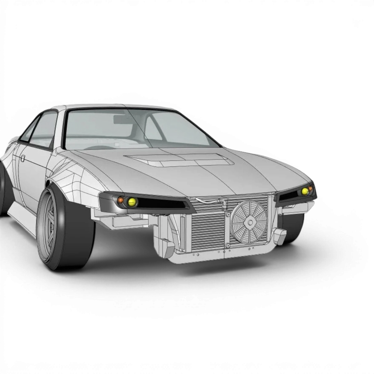 Ensemble d’intérieur personnalisé pour Nissan S14 de la marque Addiction RC Design, composé de pièces de customisation pour l’intérieur.
