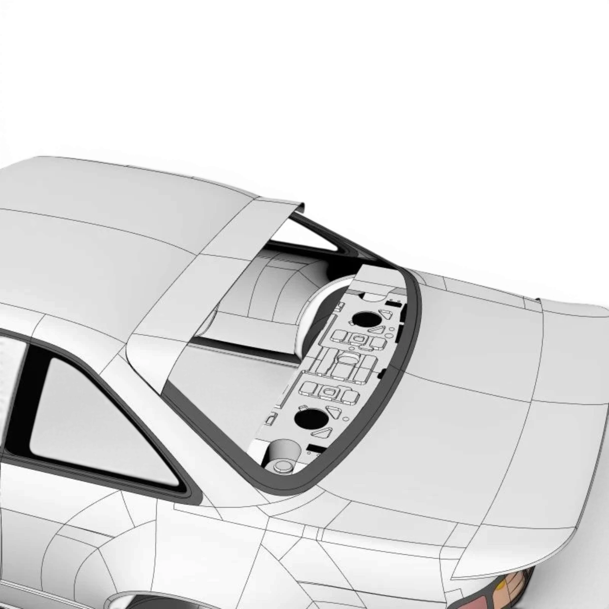 Ensemble d’intérieur personnalisé pour Nissan S14 de la marque Addiction RC Design, détails en plastique noir.