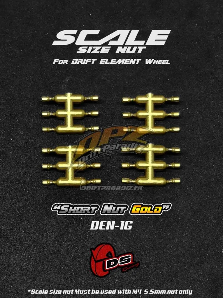 Goujons courts en or pour jantes de roues DS Racing, finition élégante pour personnaliser votre véhicule.