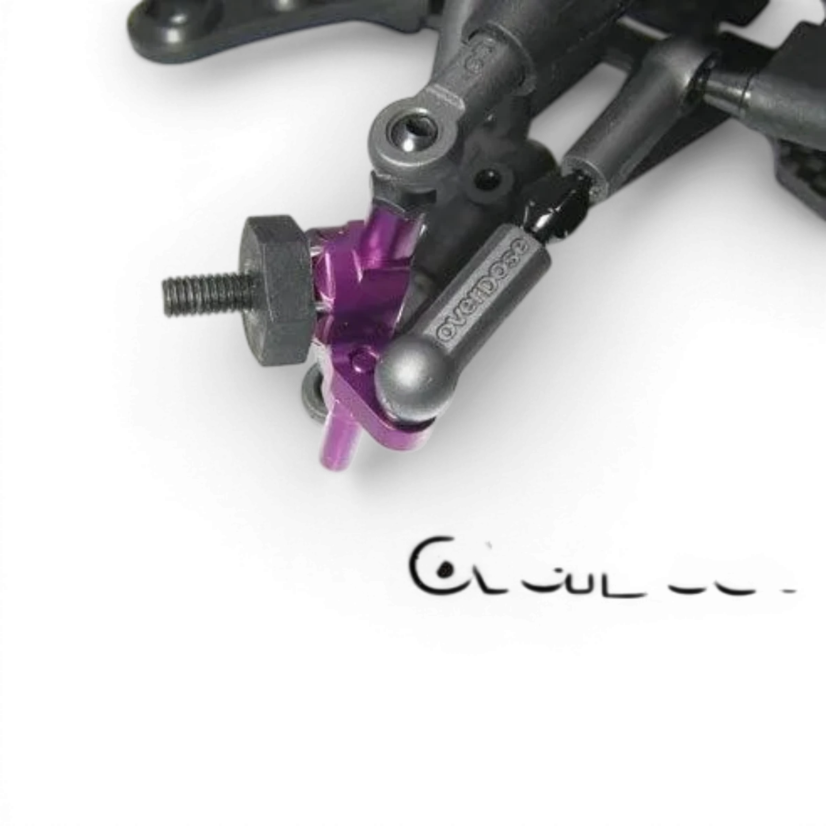 Fusées ES en aluminium violettes pour série Galm, pièces détachées de la marque Overdose, visibles en gros plan.