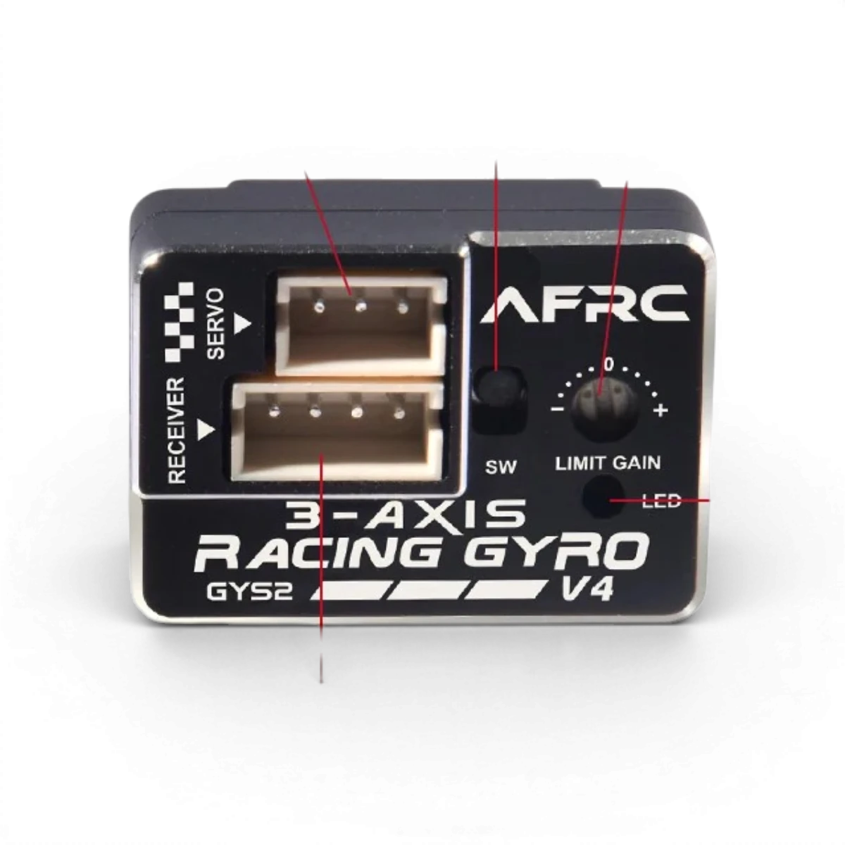 Gyro mini drift AFRC GYS-2 V4, appareil électronique pour contrôle de mouvement, vue de face avec composants visibles.