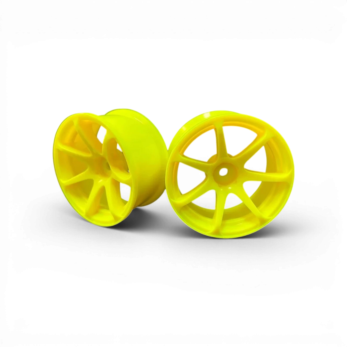 Jantes AVS modèle T7 Offset+5 jaunes pour roues, marque Mikuni Factory, vue de face avec détails de la finition.