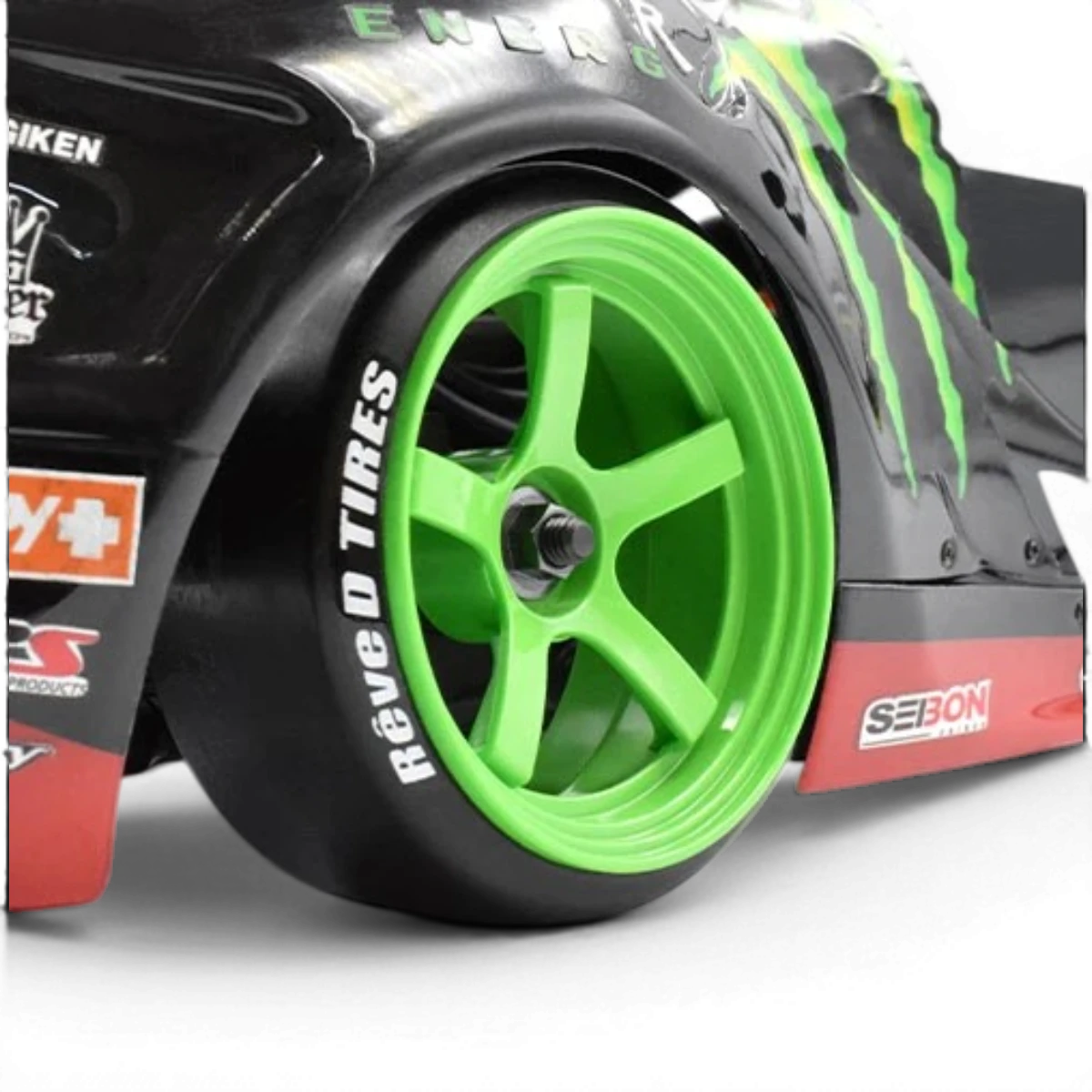 Jantes DP5 vertes de Team Reve D, roues en alliage avec offset de 6mm, vues de face avec détails de la finition verte.