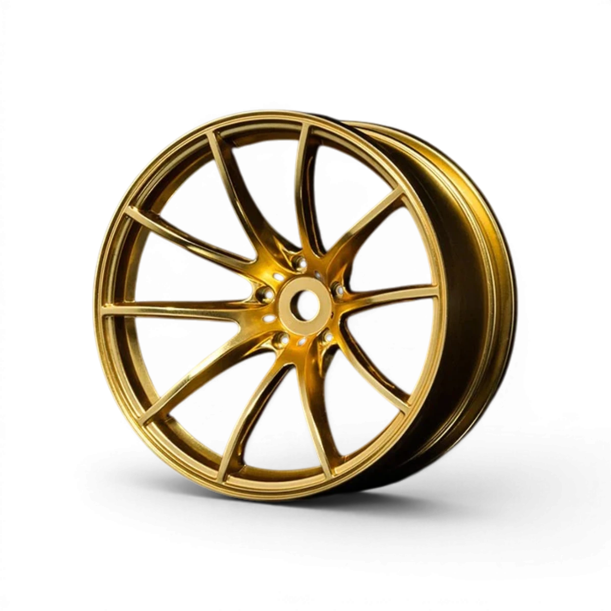 Jantes G25 +8 Or de Max Speed Technology, roues en alliage avec finition dorée brillante, vues de face avec détails.