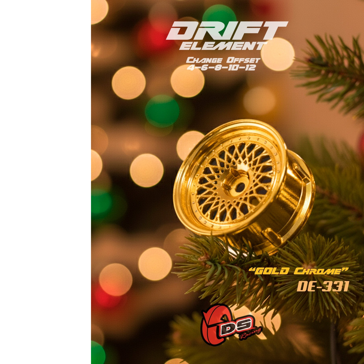 Jantes réglables Drift Element Mesh blanches avec rivets en chrome or, pour voitures de drift, de la marque DS Racing.