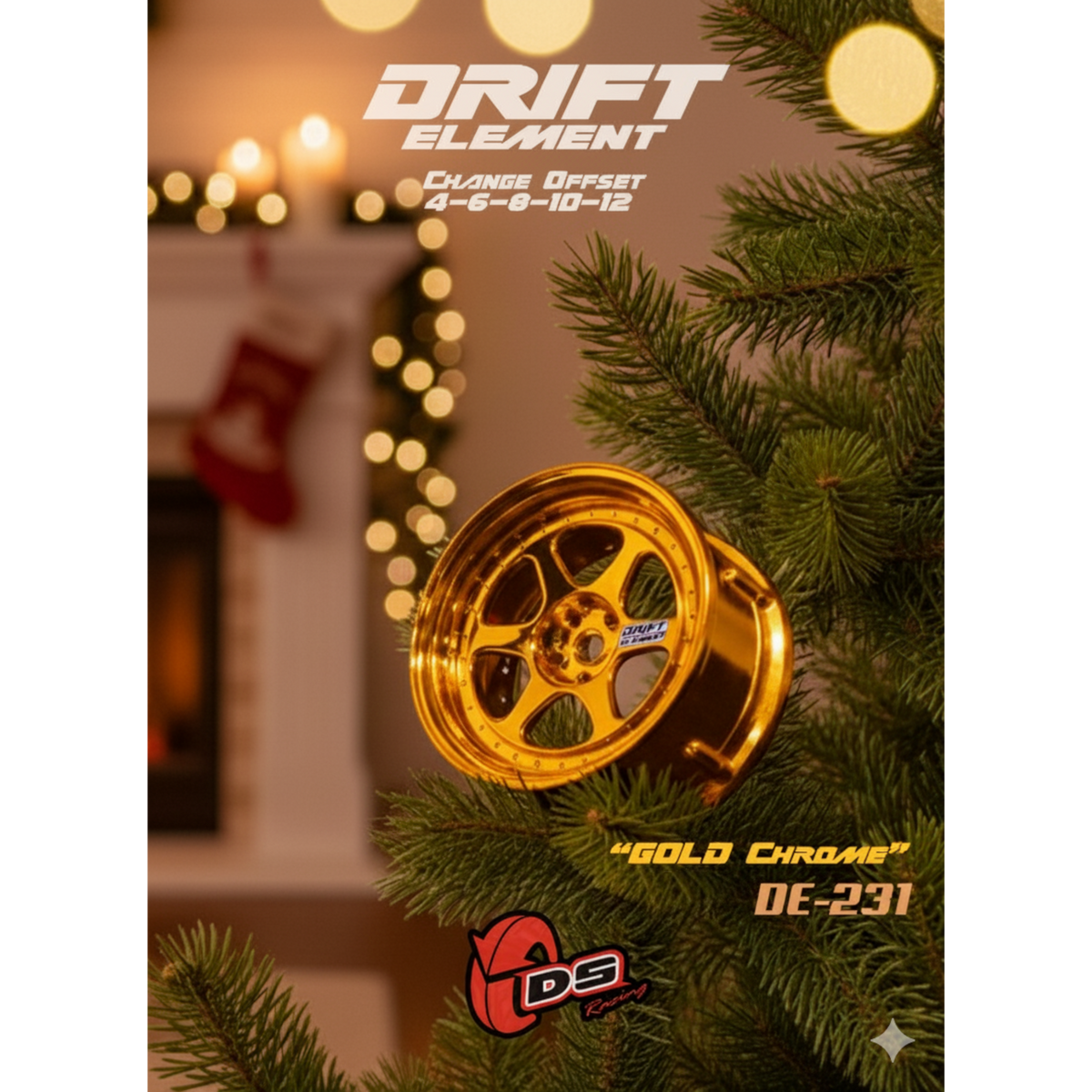 Jantes réglables Drift Elements Chrome Or DS Racing, roues sportives avec finition chromée brillante, pour véhicules de drift.
