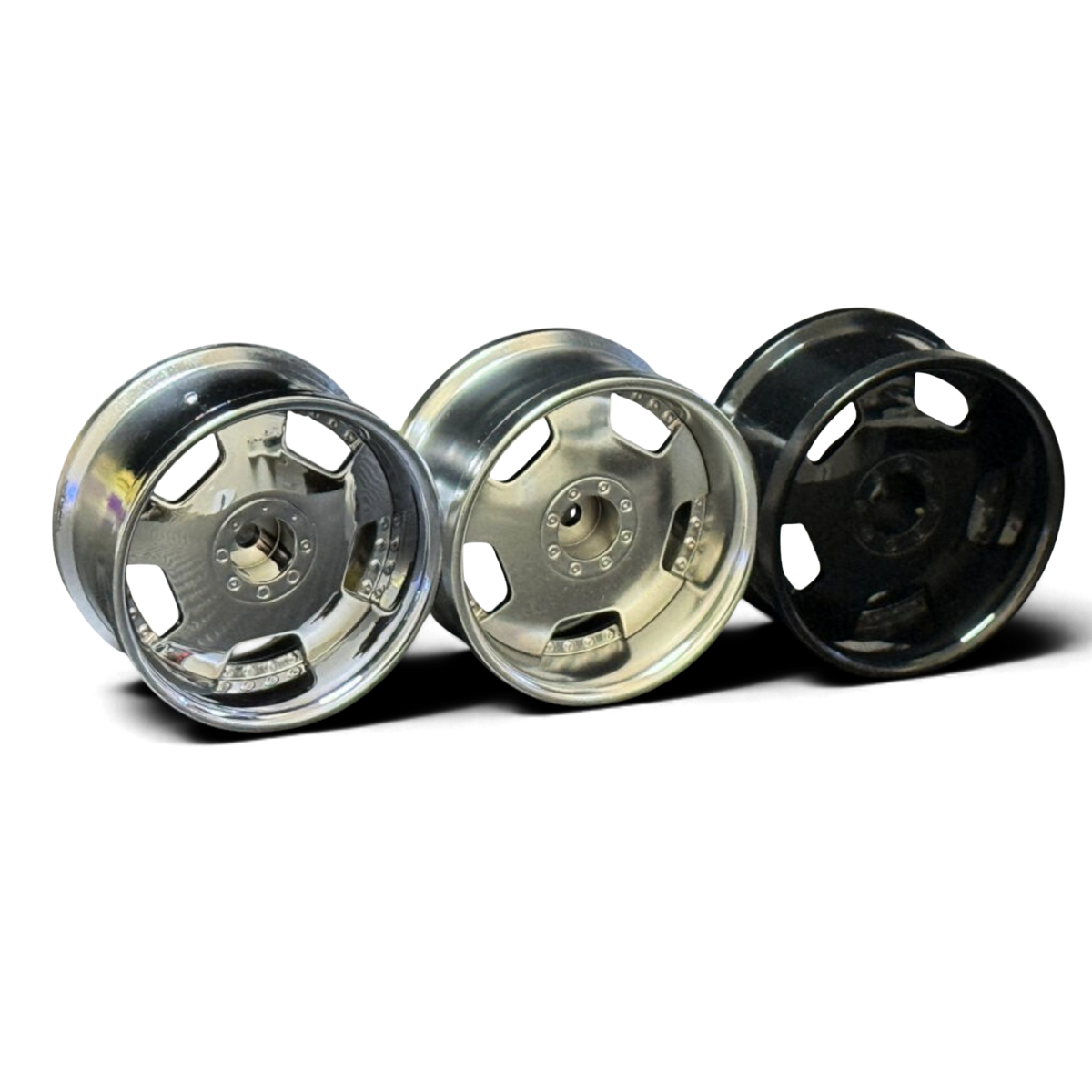 Jantes RIMS EURO BIPPU VIP DISH 1/10 gris argent avec offset de 8 mm, style personnalisé par Hayashi Garage.