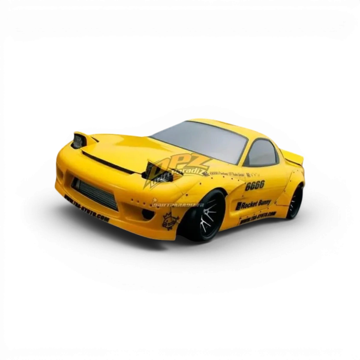 Kit carrosserie Rocket Bunny complet pour Mazda RX7 FD3S de Addiction RC Design, comprenant ailes et pare-chocs pour modification de voiture.