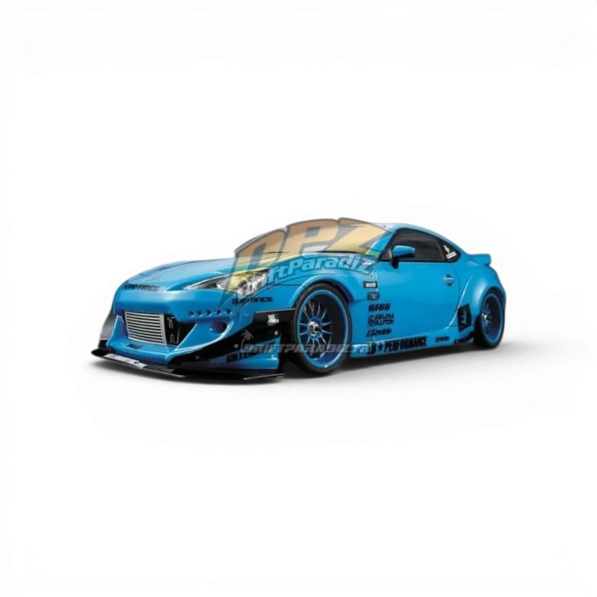 Kit carrosserie Rocket Bunny GT86/BRZ Killer Body avec ailes et pare-chocs, vue de face sur fond blanc.