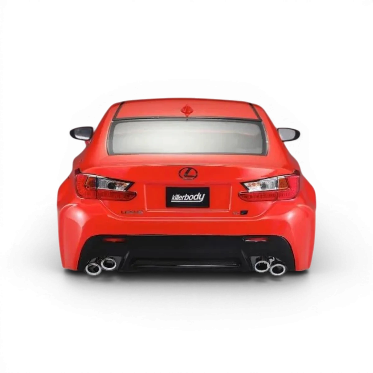Voiture de carrosserie Lexus RCF orange de la marque Killer Body, vue de face montrant les détails de la carrosserie.