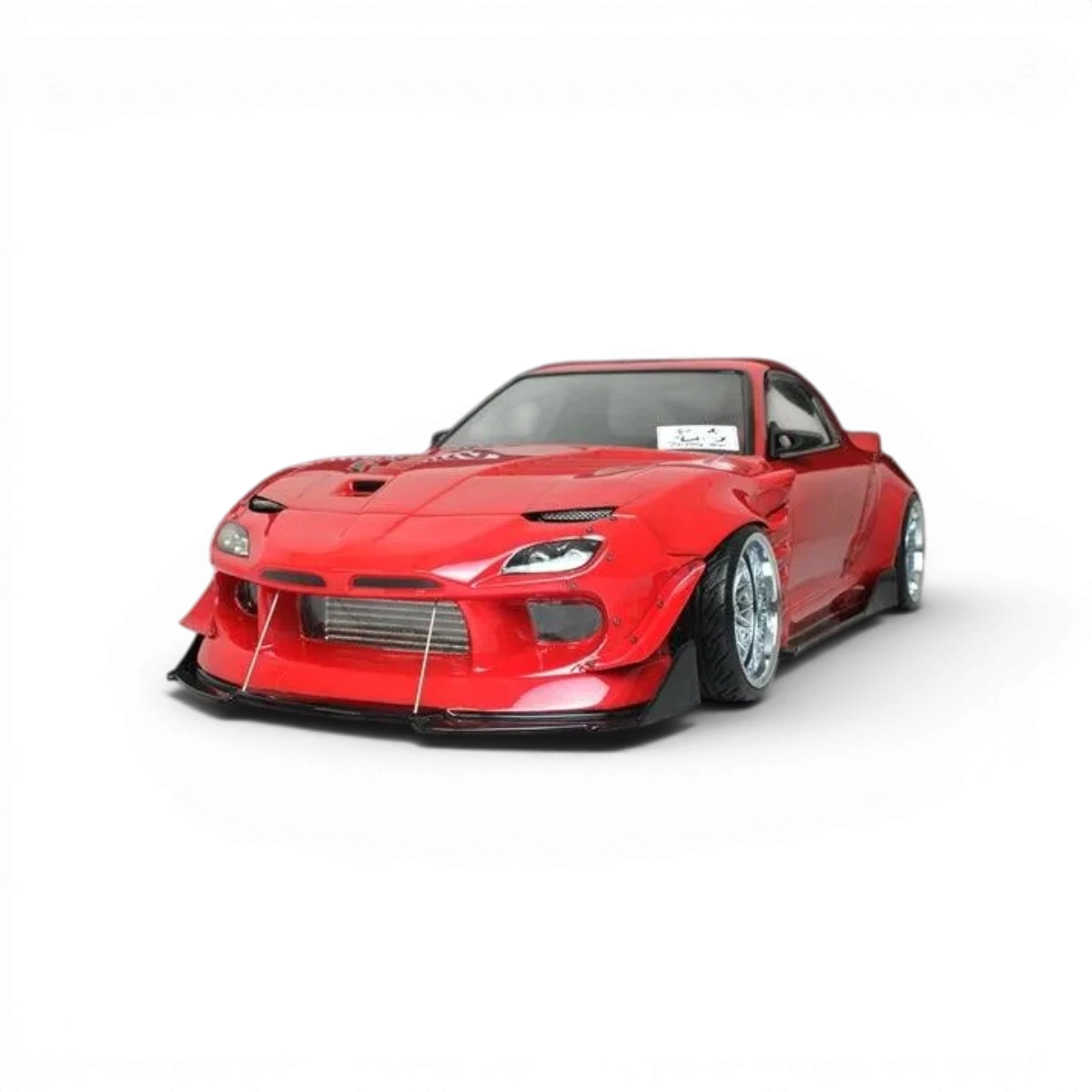 Carrosserie Mazda RX-7 FD3S BN Sports pour voiture radiocommandée Pandora RC, détails en rouge et noir.