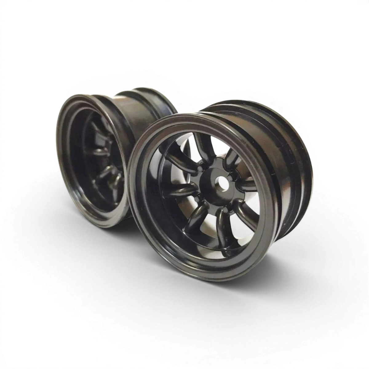 Roues Mini Watanabe Offset8 Noires de la marque Topline, vue détaillée avec motifs noirs et design compact.