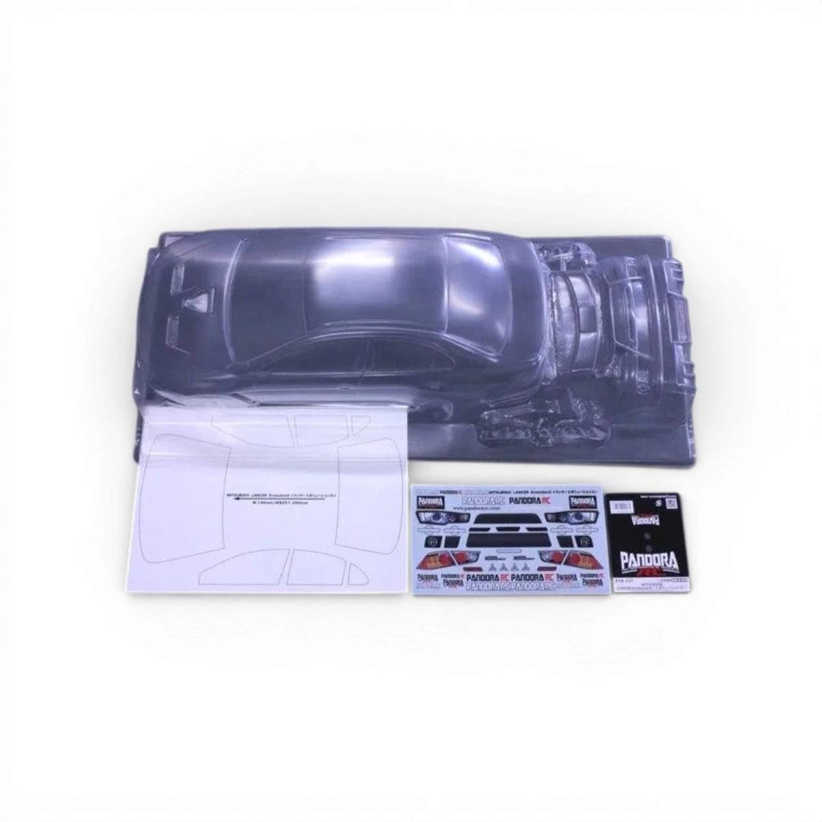 Carrosserie pour Mitsubishi Lancer Evo X Pandora RC, finition détaillée, conçue pour voitures radiocommandées.