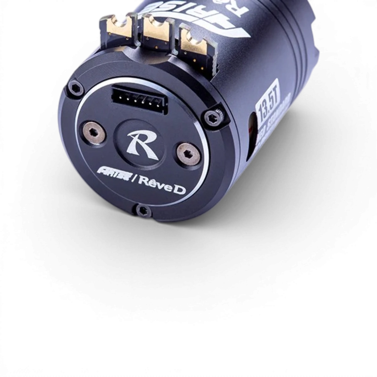 Moteur brushless ARISE Drift RWD 13.5T Team Reve D pour voiture électrique, vue de face avec câbles et connecteurs visibles.