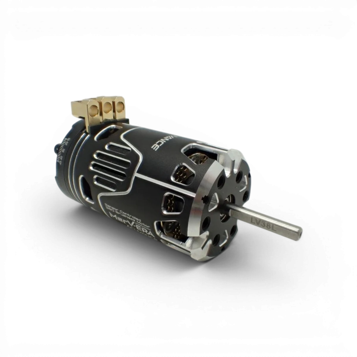 Moteur brushless MerV-ERA 10.5T A's LAB de la marque Acuvance, vue de face avec détails du boîtier électronique.