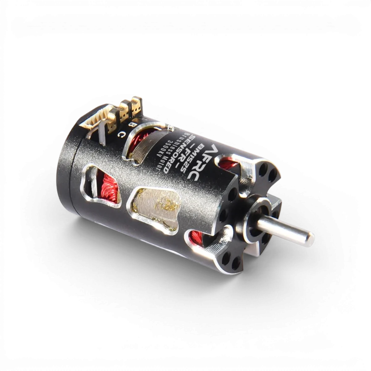 Moteur électronique brushless sensored AFRC 3500kv, 4500kv ou 5500kv, visible avec ses composants électriques.