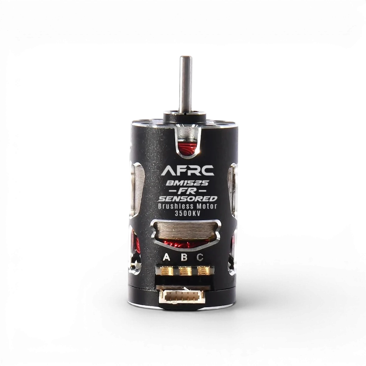Moteur électronique brushless sensored AFRC 3500kv, 4500kv ou 5500kv pour drone ou modèle réduit, vue de face avec connecteurs