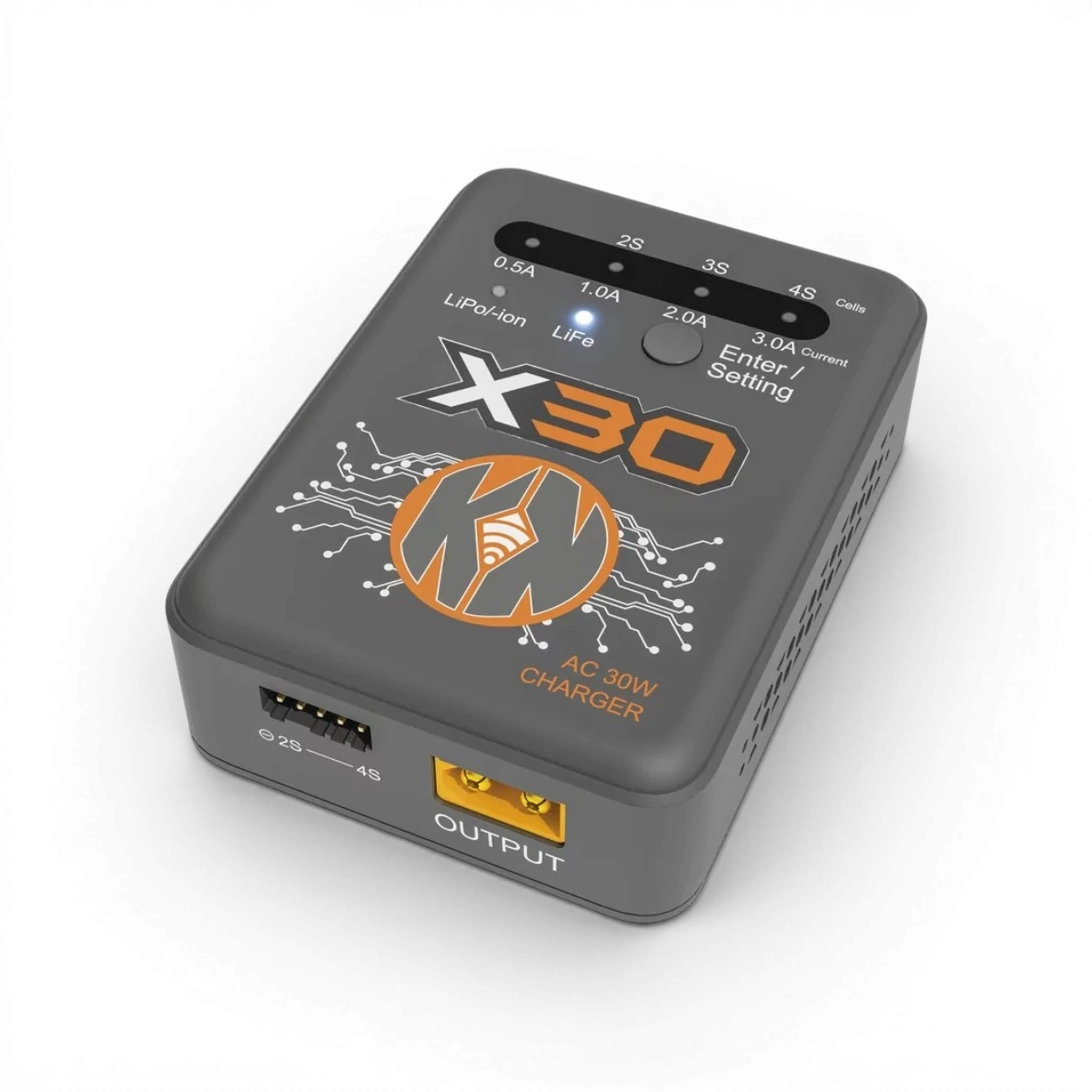 Chargeur multi-USB AC 30W Konect pour batteries Lipo, Li-ion et Life, avec ports de recharge rapides.