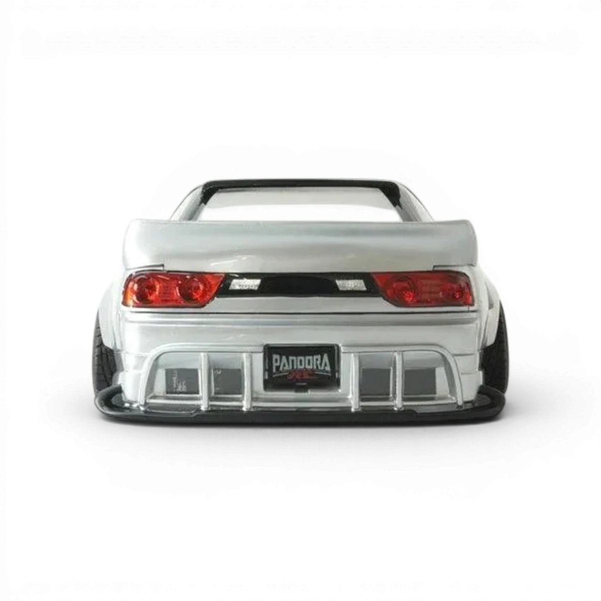 Carrosserie Nissan 180SX Fujin Pandora RC, finition détaillée, pour voiture télécommandée, vue de face avec logo.