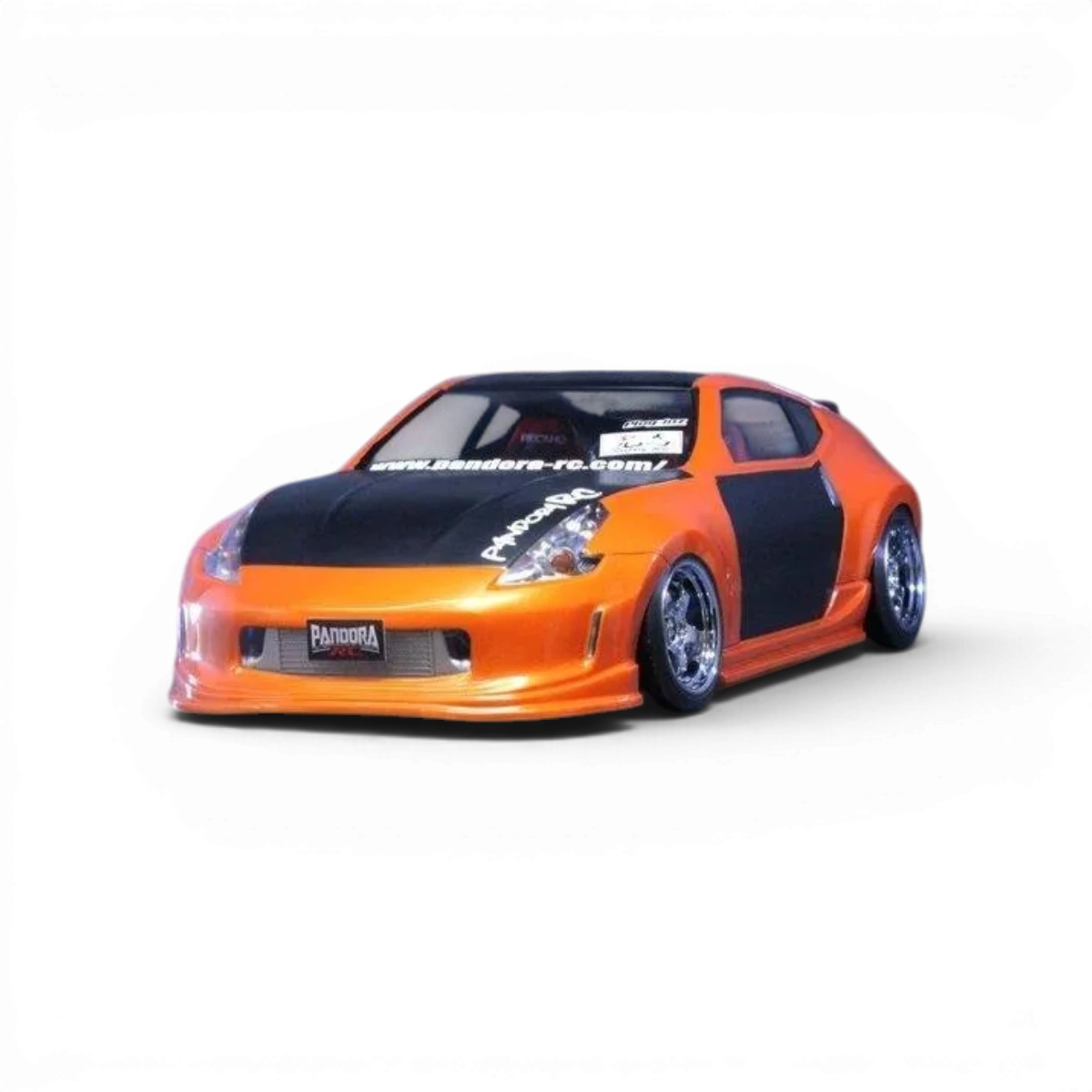 Modèle réduit de la carrosserie Nissan Fairlady Z (Z34) de la marque Pandora RC, vue de face sur fond blanc.