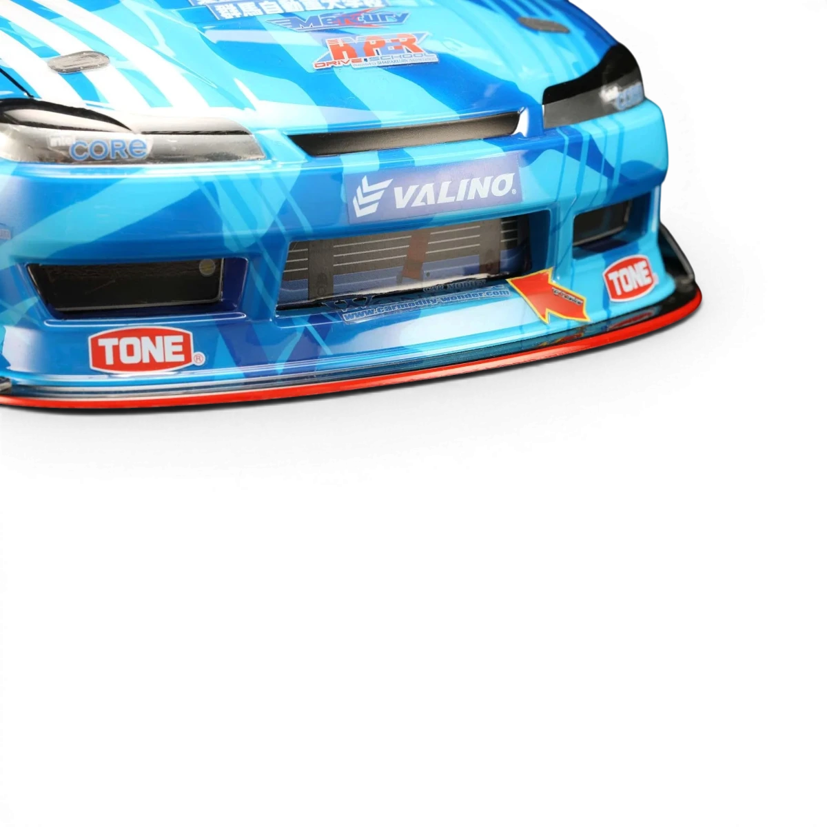 Carrosserie Nissan Mercury Sayaka Special S15 de Team Yokomo, détail visible, finition précise, modèle pour voiture de course RC.