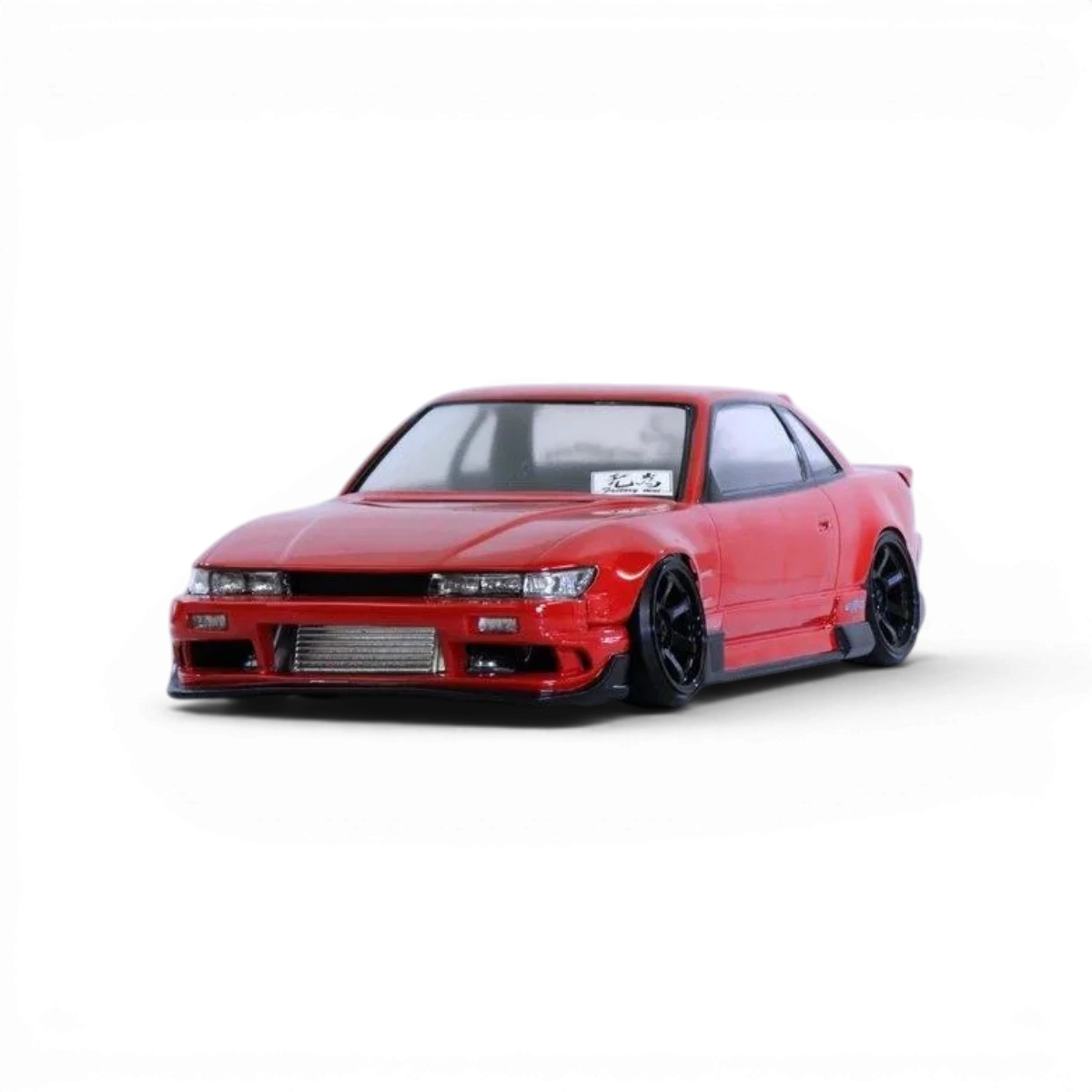 Carrosserie Nissan Silvia S13 Pandora RC, modèle Origine Labo, vue détaillée en plastique noir et rouge, pour voiture télécommandée.