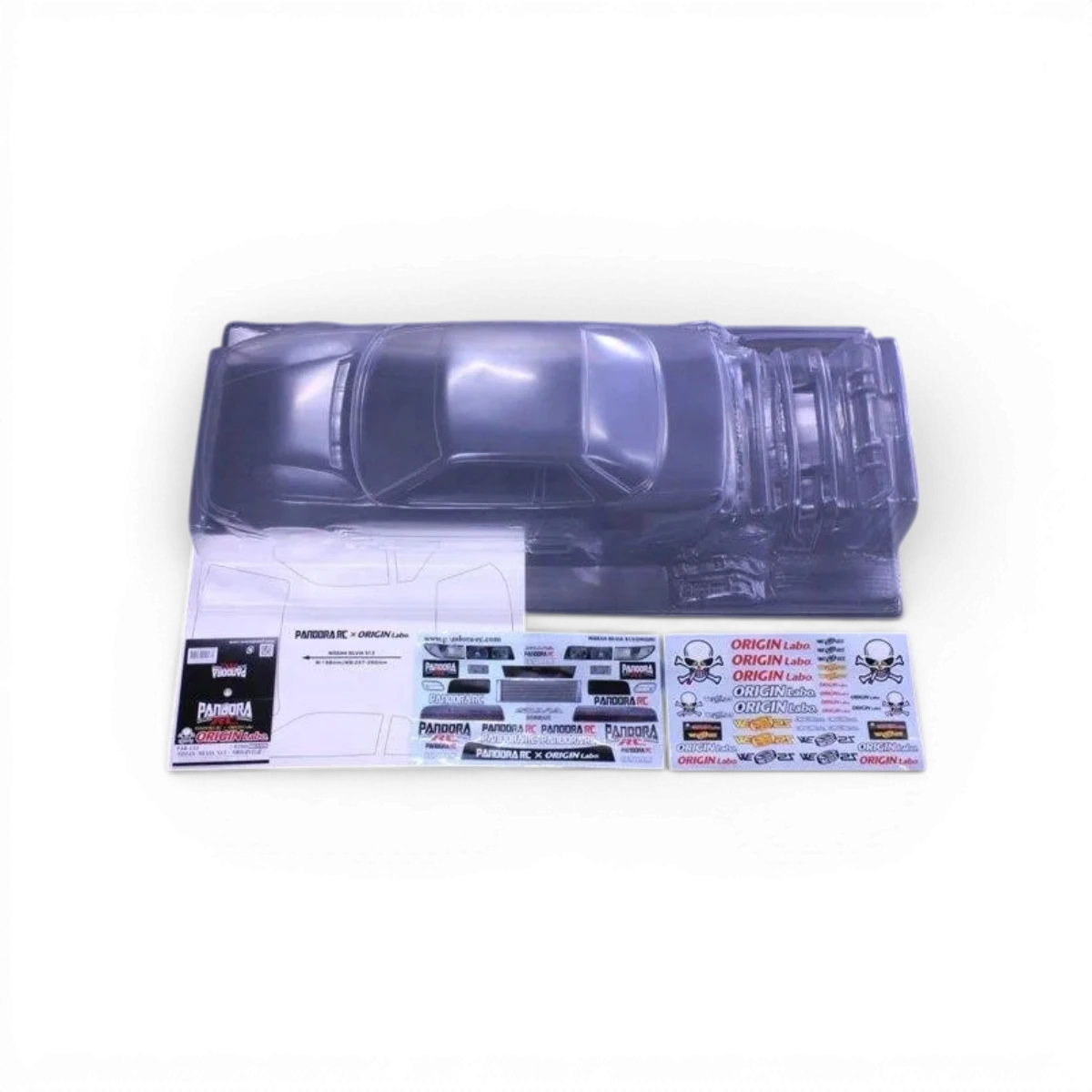 Carrosserie Nissan Silvia S13 Pandora RC ORIGIN Labo, détail réaliste, couleur bleue, pour voiture télécommandée.